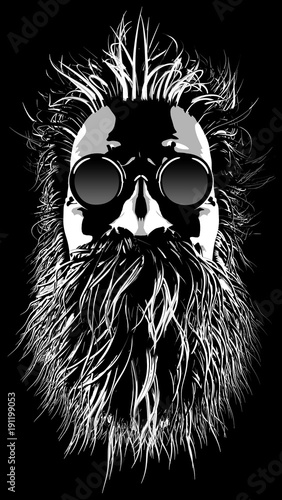 Hairy hippie character / 3D illustration of cartoon style grungy bearded man wearing sunglasses photo