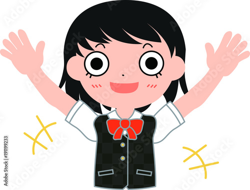短髪パッチリ目の女子生徒　喜ぶ
