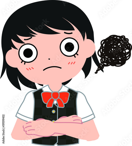 短髪パッチリ目の女子生徒　不満