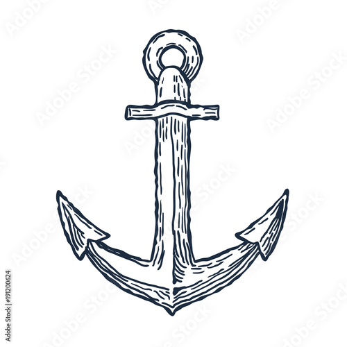 Vintage Anchor Hand Drawn Sketch logo design template. Vector
