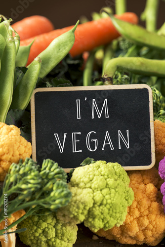 raw vegetables and text I am vegan