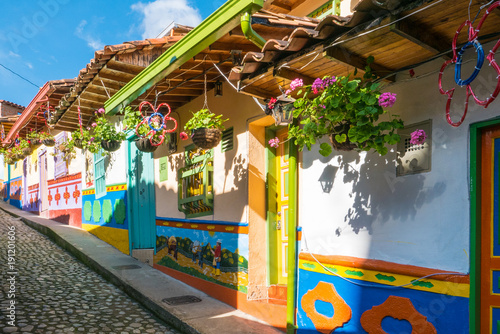 Colombia Guatape,  the colorful typical colonial houses