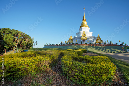 Beautiful pagoda in Wat Phra Thad Santidham temple.