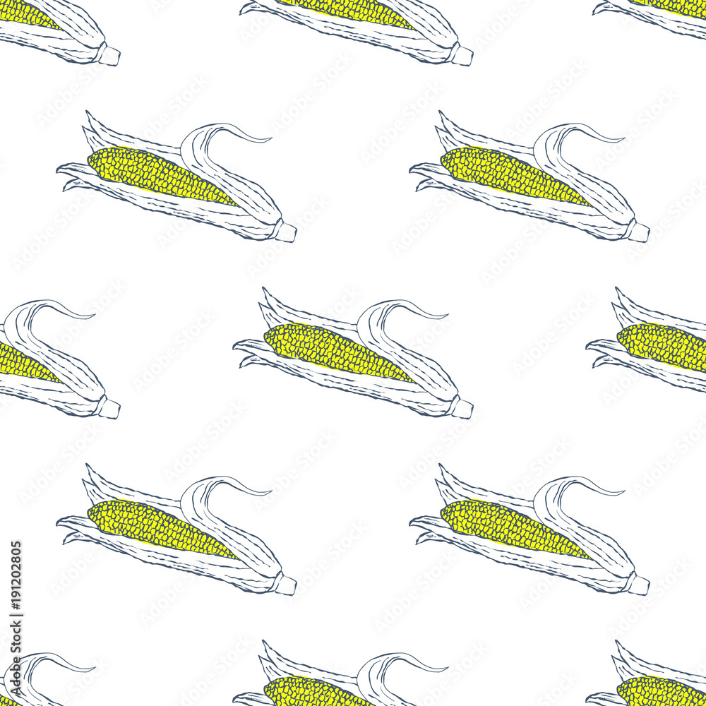 Hand Drawn Corn Seamless Pattern Background. Vector Hand Drawn Corn Seamless Pattern Background. Vector