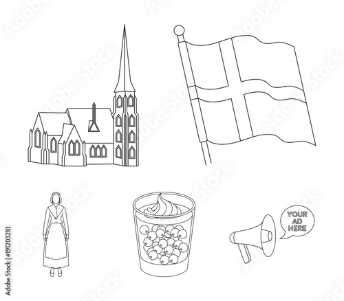 Flag, national, symbol, and other web icon in outline style.Denmark,history, tourism, icons in set collection.