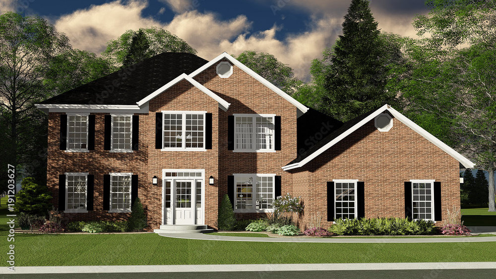 Obraz premium 3D Illustration of Two Story Brick Home