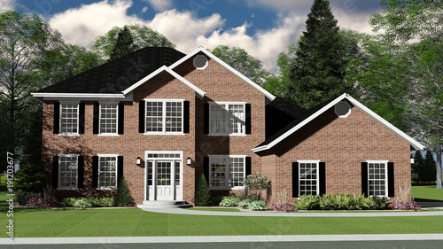 3D Illustration of Two Story Brick Home
