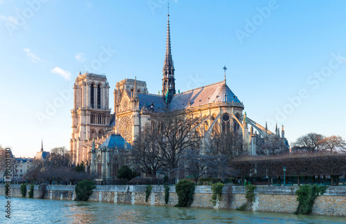 Photography The Notre Dame Cathedral in the evening , Paris, France.