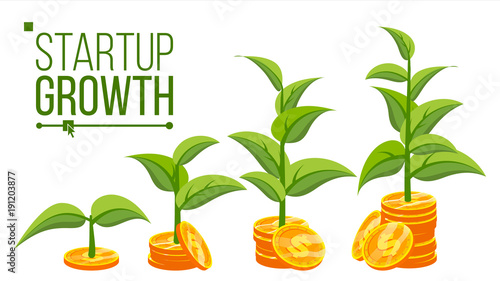 Business Growth Concept Vector. Tree Growing On Coins. Success Company. Stack Money Coins. Isolated Flat Cartoon Illustration