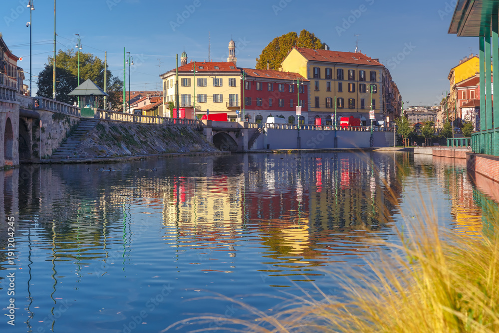 Obraz premium Darsena of Milan in the sunny morning, Milan, Lombardia, Italy