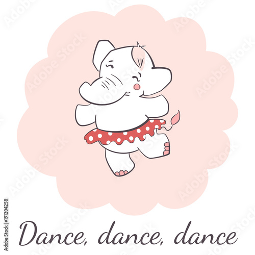 Cute elephant dancing isolated vector illustration.