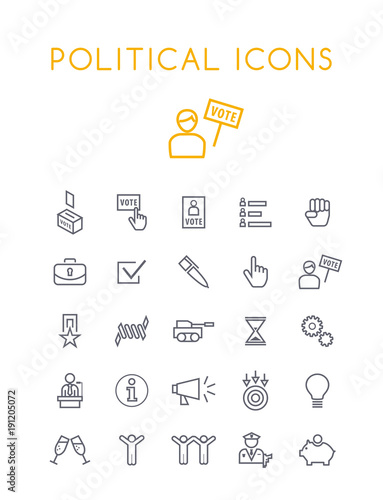 Set of Quality Isolated Universal Standard Minimal Simple Politics Black Thin Line Icons on White Background