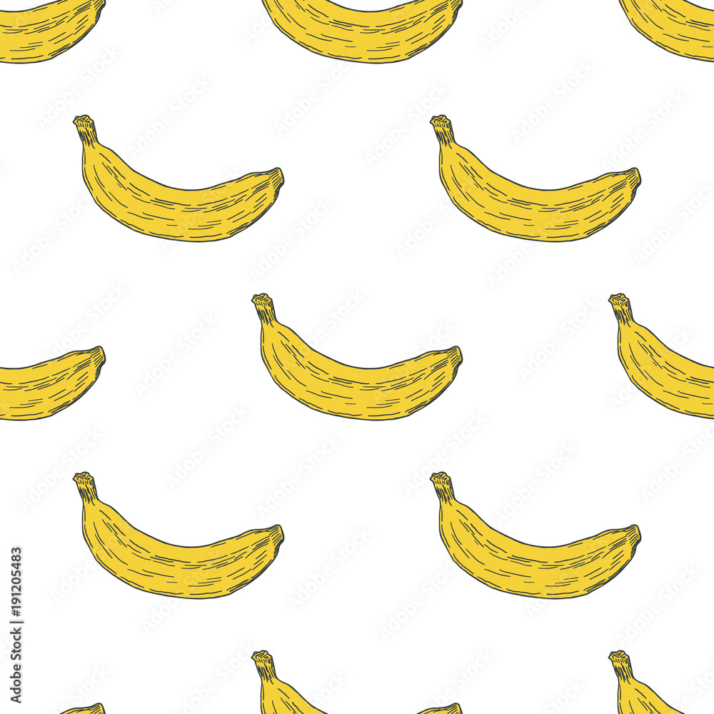 Hand Drawn Banana Fruit Seamless Pattern Background. Vector