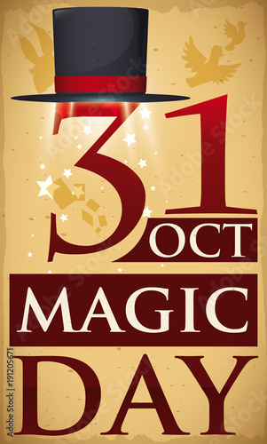 Top Hat over Date for Magic Day Celebration in October, Vector Illustration