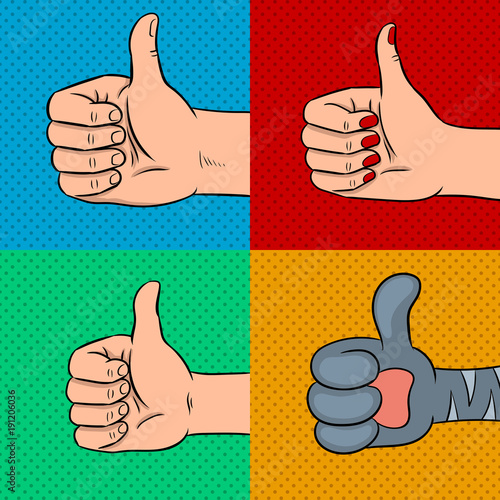 Family thumbs up pop art vector illustration