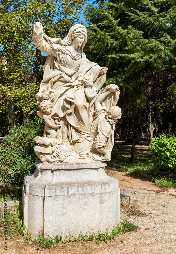 Ancient Sculptures of Villa Giulia garden in Palermo, Sicily, Italy
