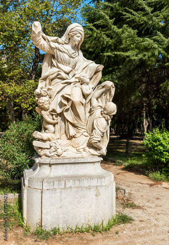 Ancient Sculptures of Villa Giulia garden in Palermo, Sicily, Italy 