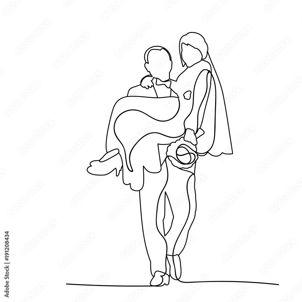 vector, isolated sketch of the bride and groom, simple lines
