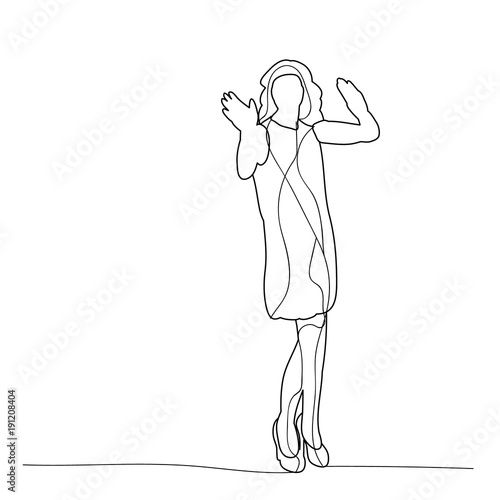 vector, isolated sketch of a girl dancing, simple lines