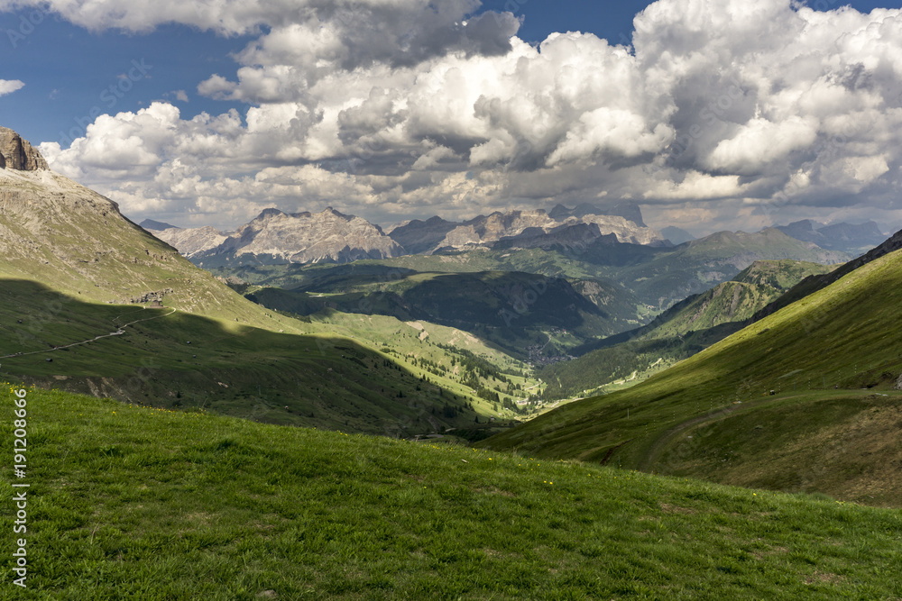 Green hills of the Dolomites in summer.