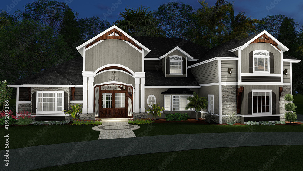 Obraz premium 3D Illustration of a Contemporary Spanish Style House