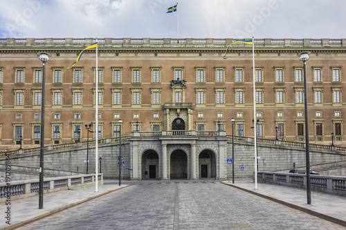 Photography View of Royal Palace northern facade (Stockholms slott or Kungliga slottet, 1760) at Gamla Stan (Old Town)