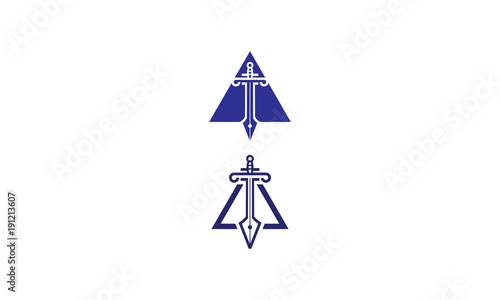 swords, triangles, warrior swords, wars, shields, pens, ink pens, emblem symbol icon vector logo