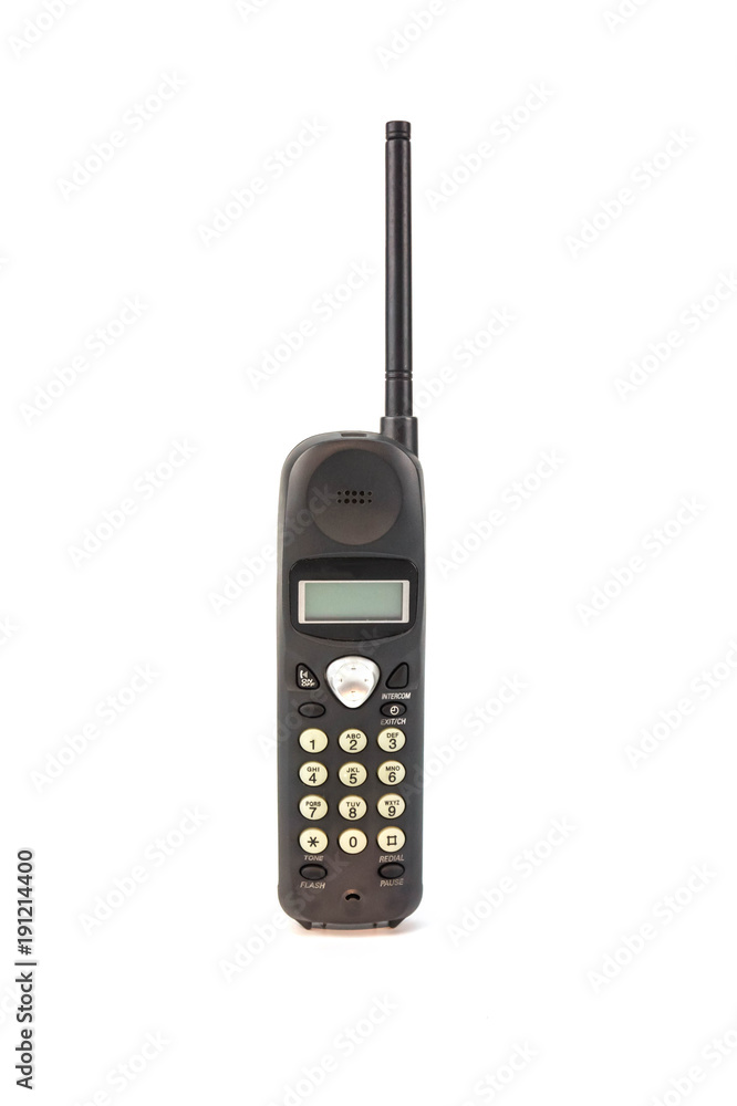 Black cordless telephone isolated on white background, Home appliances. Black cordless telephone isolated on white background, Home appliances.