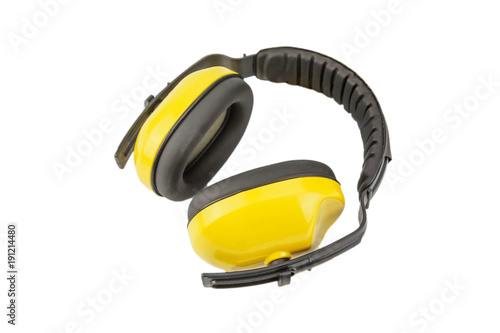 Protective ear muffs isolated on white background, Hardware and warehouse tool.