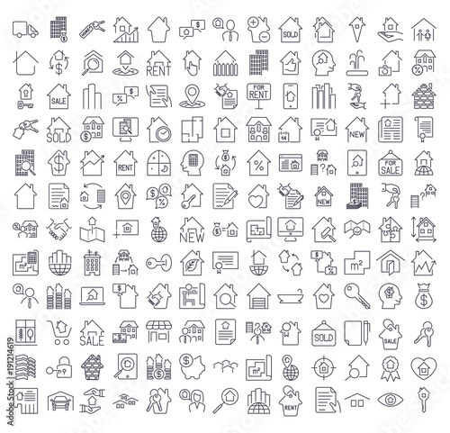 A large set of icons on the topic of real estate. Icons for site