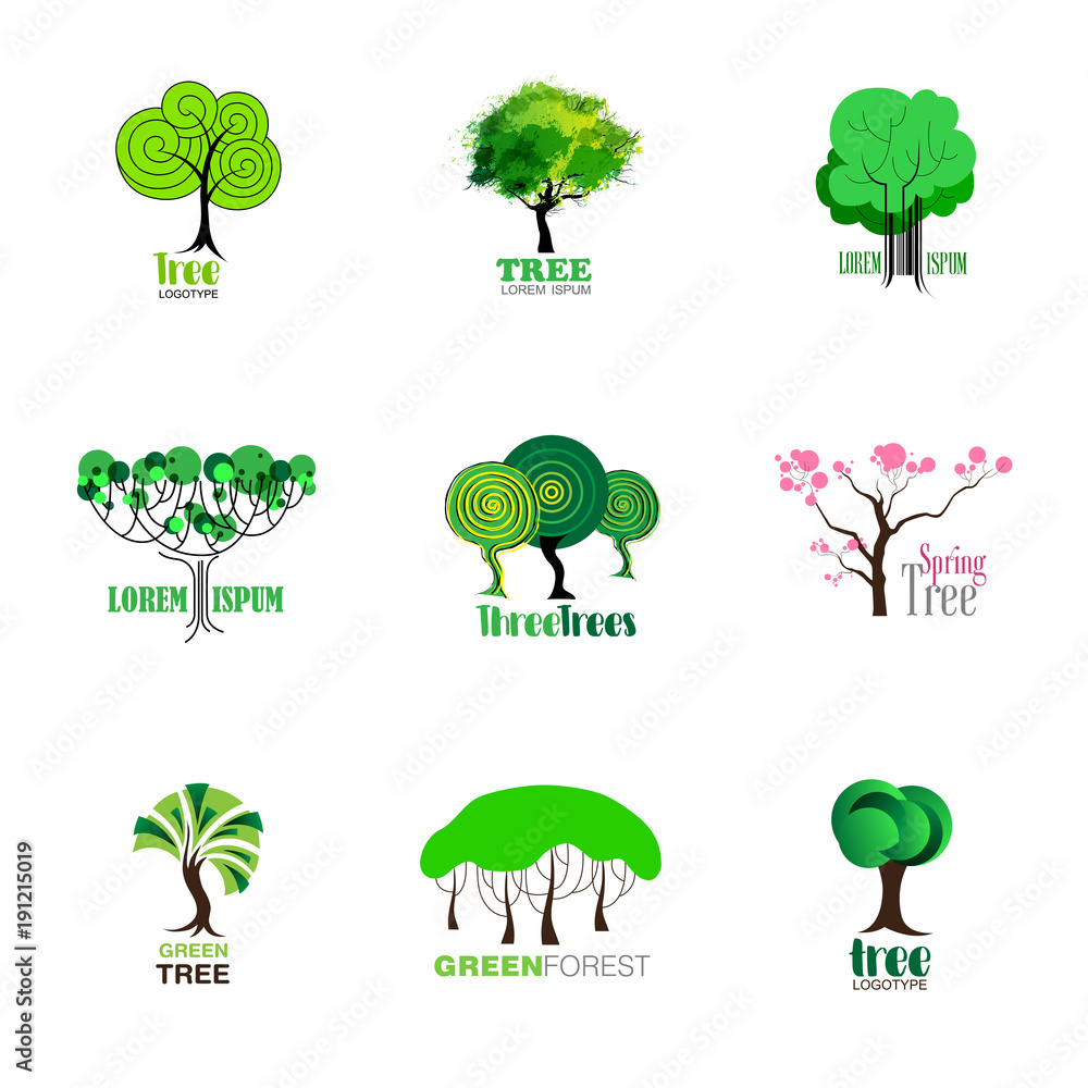 Logogram Tree Tree logotypes set template Stock Vector | Adobe Stock