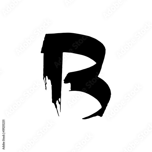 Letter B. Handwritten by dry brush. Rough strokes font. Vector illustration. Grunge style elegant alphabet.