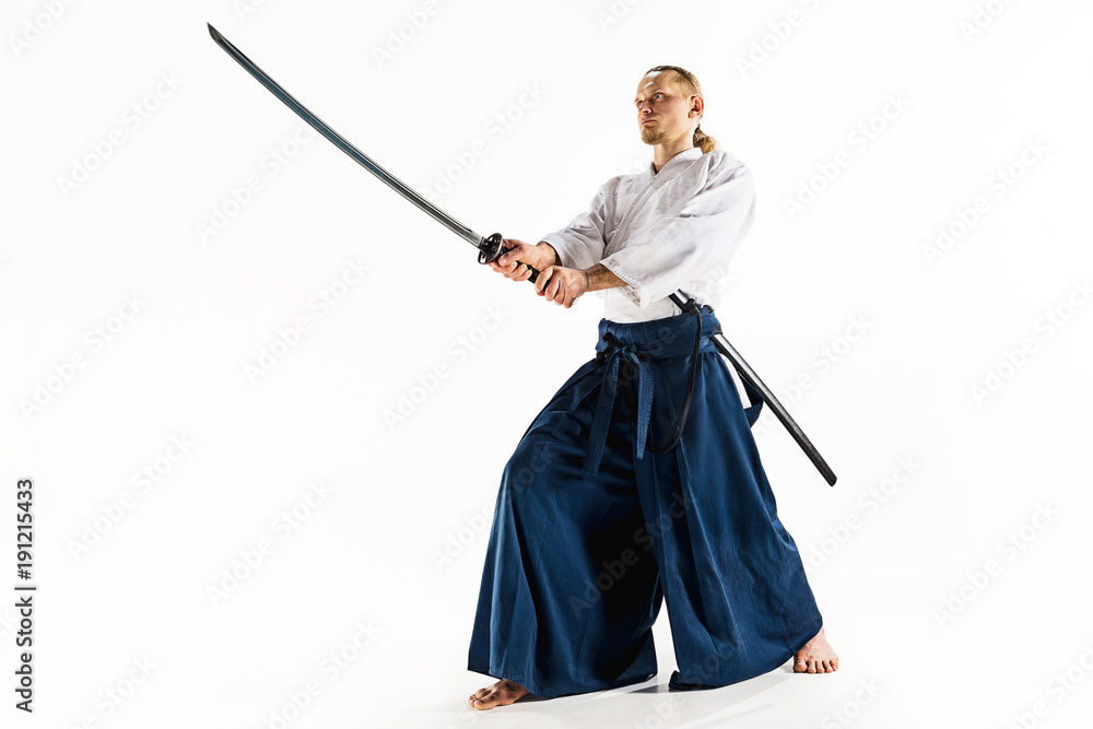 The young man are training Aikido at studio The young man are training Aikido at studio