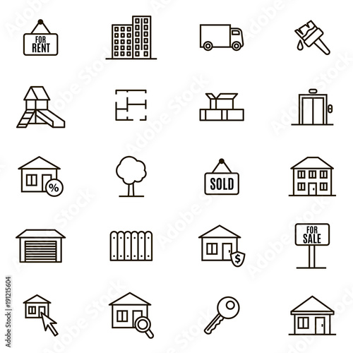 Real Estate Signs Black Thin Line Icon Set. Vector