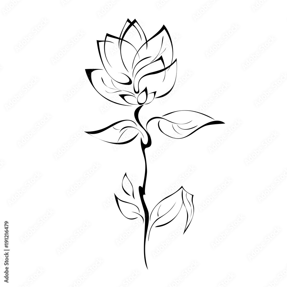 ornament 211. one stylized rose with leaves in black lines on a white background ornament 211. one stylized rose with leaves in black lines on a white background