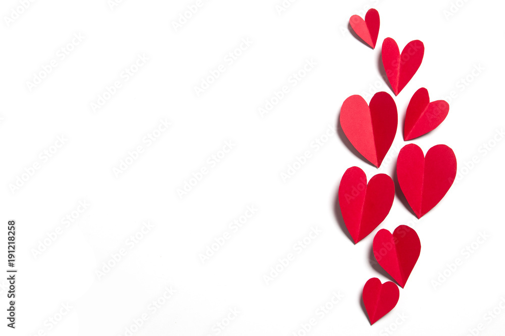 Red handmade paper hearts on a white background Red handmade paper hearts on a white background