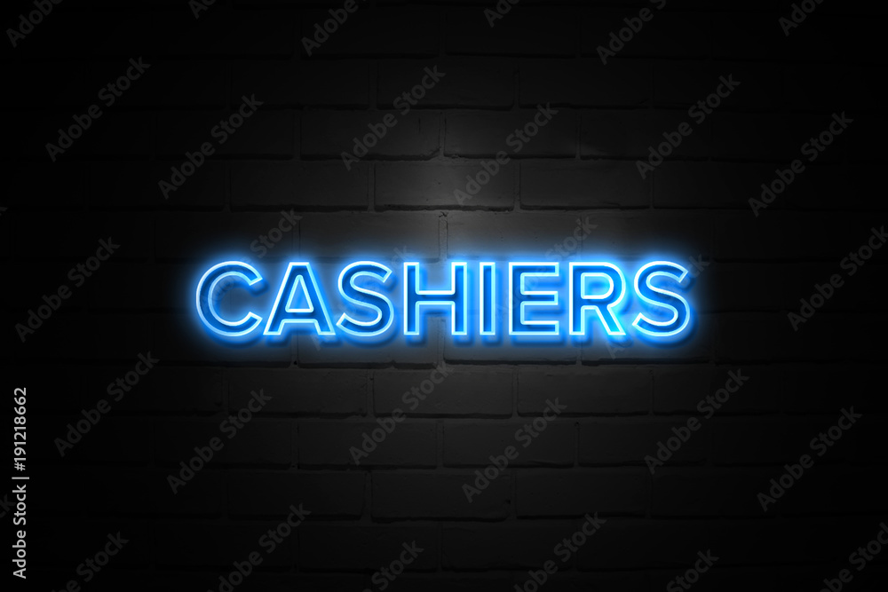 Cashiers neon Sign on brickwall