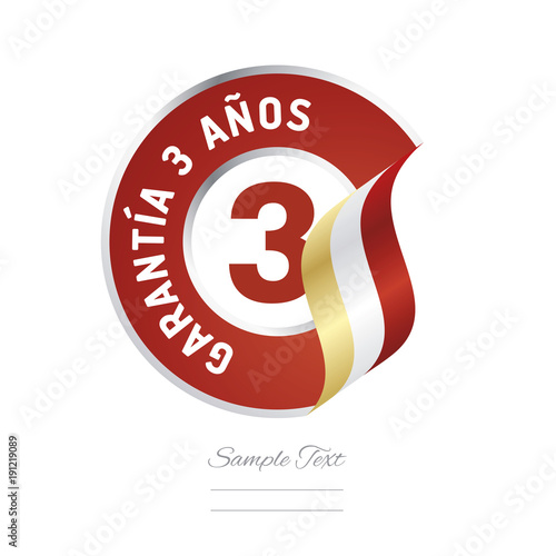 3 Years Warranty (Spanish - Garantía 3 años) red icon stamp vector