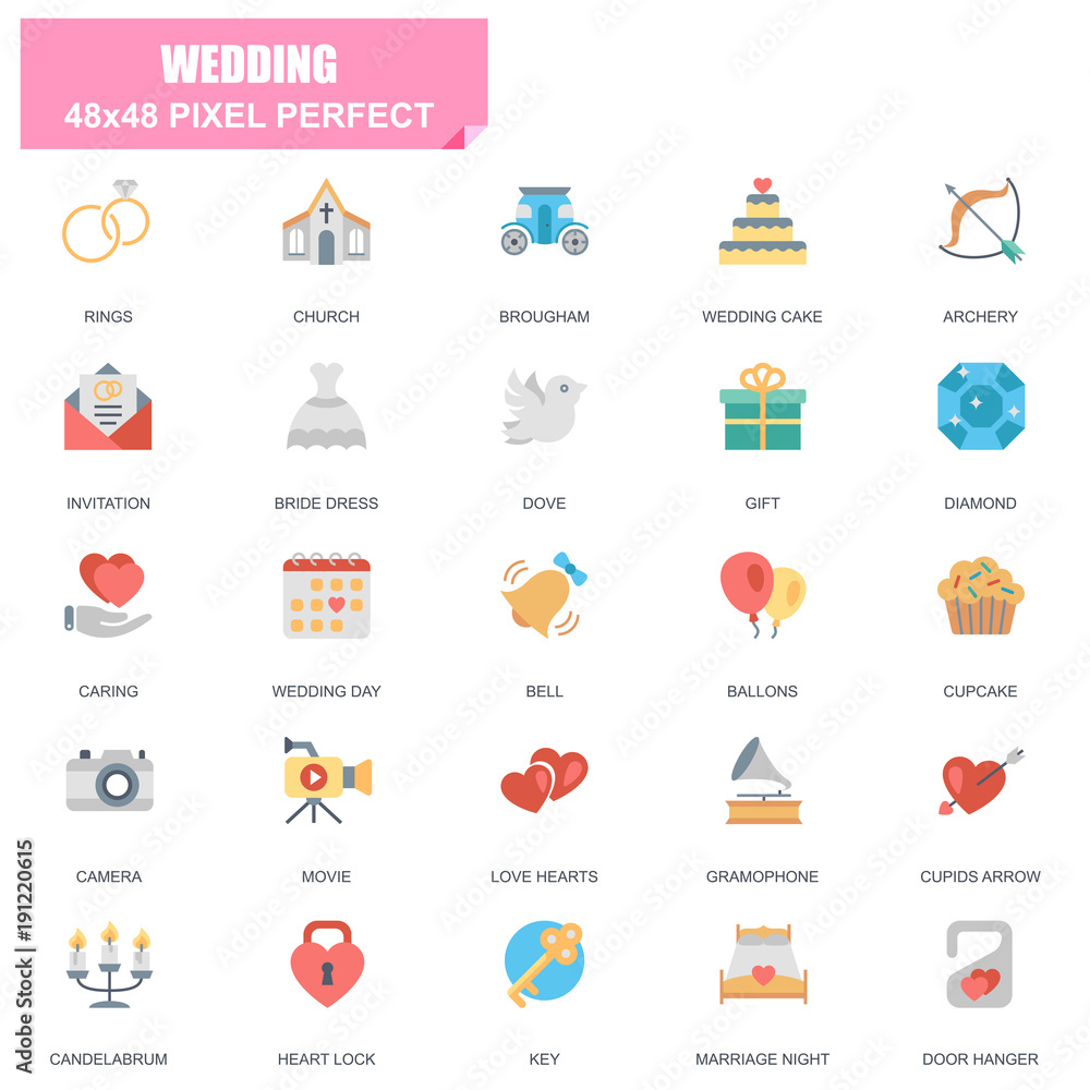 Simple Set of Wedding Related Vector Flat Icons. Contains such Icons as ...