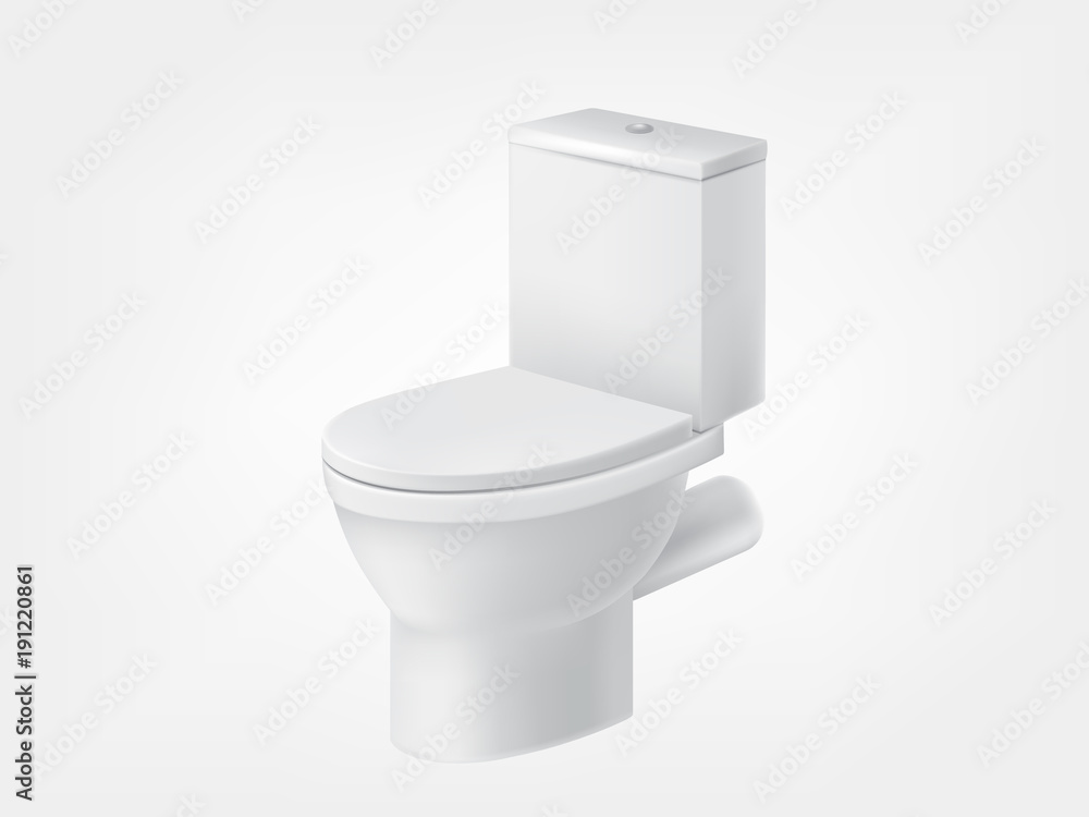 Vector toilet bowl with lid white mockup. 3d realistic home hygiene ...