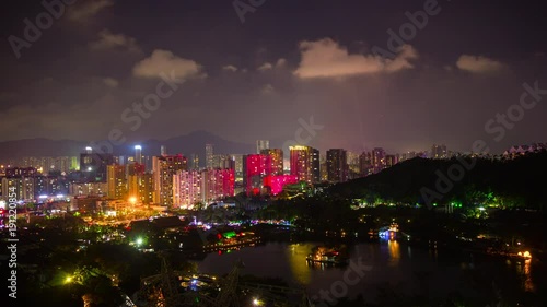 night zhuhai famous mountain park top cityscape aerial panorama 4k timelapse china
 photo