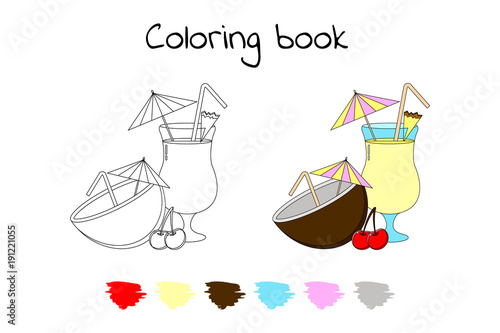 Coloring book for children. Vector illustration. cocktail pina c