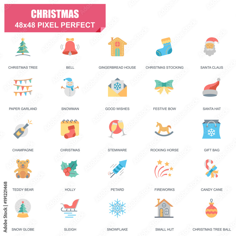 Simple Set of Christmas Related Vector Flat Icons. Contains such Icons as Tree, Bell, Santa Claus, Snow Globe, Ball, Snowflake, Fireworks and more. Editable Stroke. 48x48 Pixel Perfect. Simple Set of Christmas Related Vector Flat Icons. Contains such Icons as Tree, Bell, Santa Claus, Snow Globe, Ball, Snowflake, Fireworks and more. Editable Stroke. 48x48 Pixel Perfect.