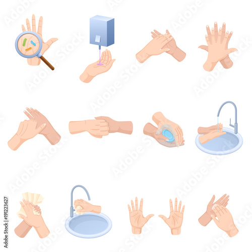 Stages proper care hands, washing, preventive maintenance of diseases, bacteria.