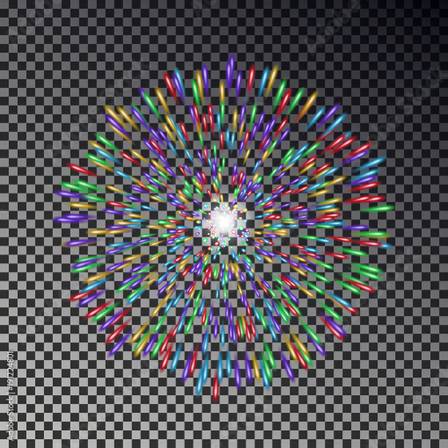 Colorful fireworks on sky. Firecracker vector isolated.