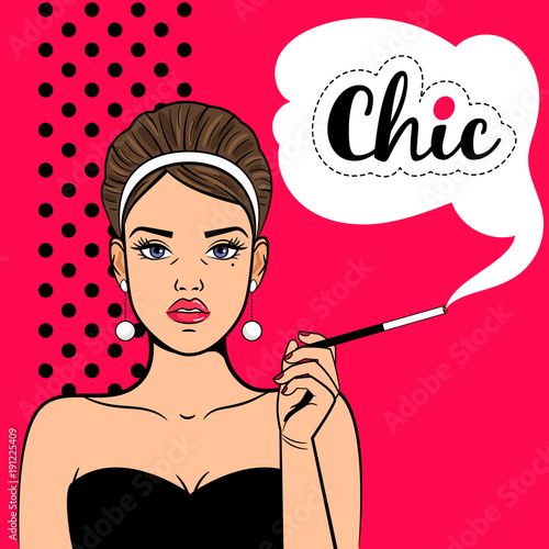 Pop art girl with cigarette