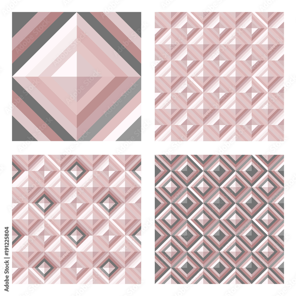 Abstract geomeric background in blush pink colors. Millennial pink rose gold, crystal texture. Seamless vector pattern. 3D surface background. Diamond shape pattern. Abstract geomeric background in blush pink colors. Millennial pink rose gold, crystal texture. Seamless vector pattern. 3D surface background. Diamond shape pattern.