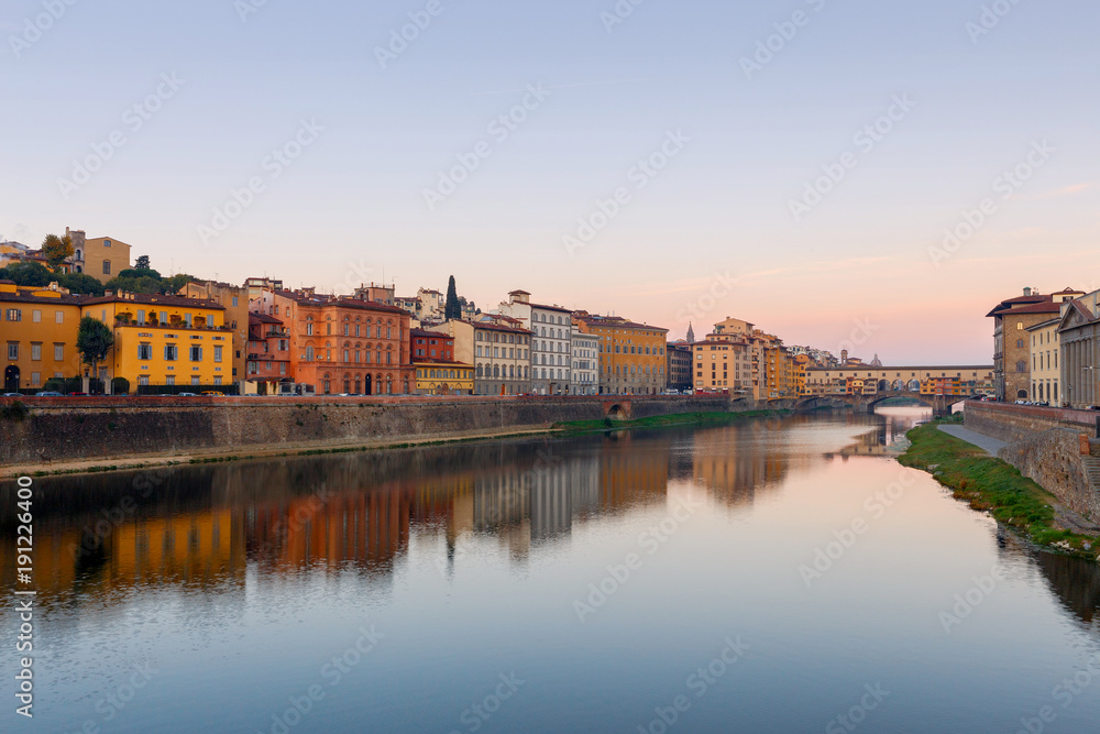 Florence. The city embankment along the Arno River.