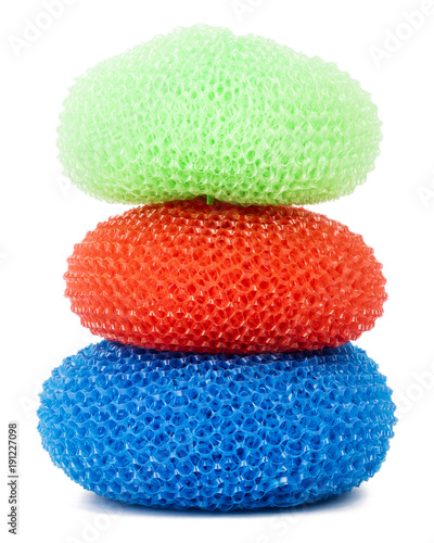 Tower of vibrant plastic scourers