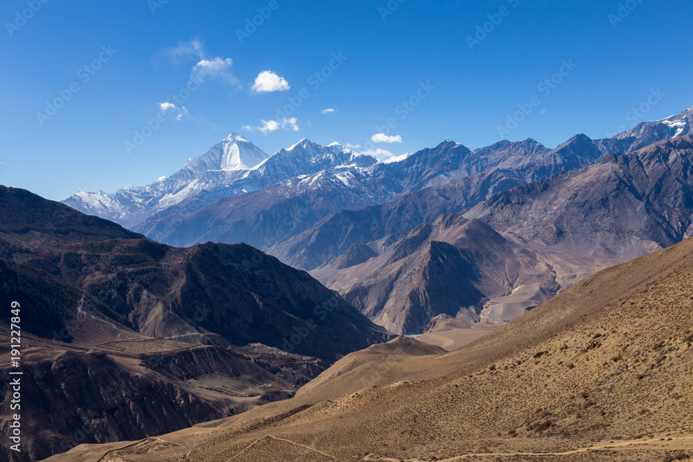 Mount Dhaulagiri and Tukuche Peak, Mountain landscape Nepal.